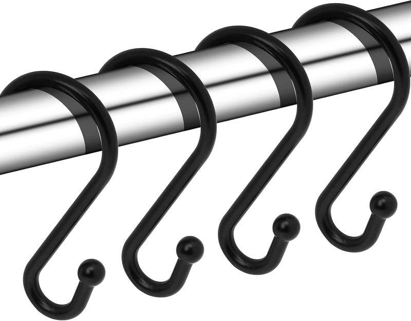 Gidse Metal Shower Curtain Hooks, Set of 12, Rust Proof Shower Curtain Hooks Rings, Durable S Shaped Hooks Hangers for Shower Curtains, Kitchen Utensils, Clothes, Towels (Black) - Image 1